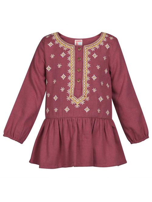 round neck embroidered frock - 16694444 - Standard Image - 1
