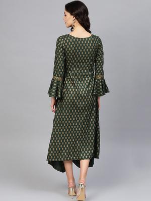 bell sleeved block print asymmetric dress - 16694719 - Standard Image - 3