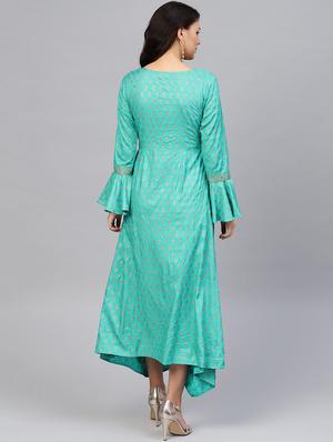 bell sleeved block print asymmetric dress - 16694720 - Standard Image - 3