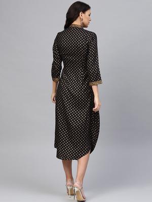 front cowl chinese collar printed dress - 16694723 - Standard Image - 3