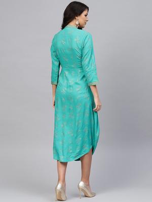 front cowl mandarin collar printed dress - 16694724 - Standard Image - 3