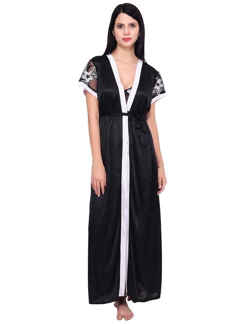 contrast floral embroidered sleepwear robe - 16695014 - Standard Image - 1