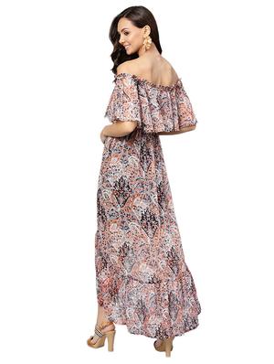 off shoulder printed high low dress - 16695235 - Standard Image - 3