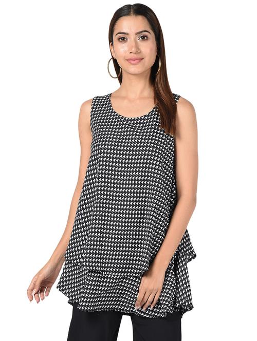 houndstooth print layered a-line kurti - 16695717 - Standard Image - 1