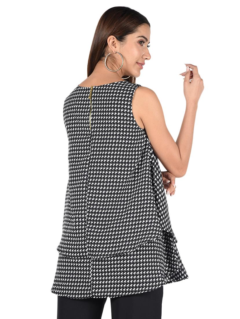 houndstooth print layered a-line kurti - 16695717 - Zoom Image - 3