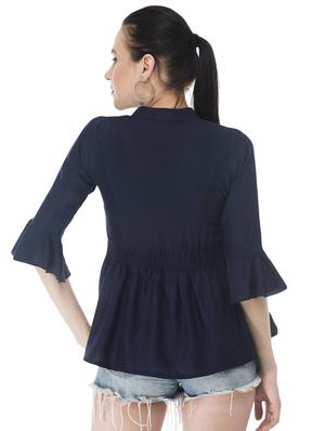 tassel tie up smocked peplum top - 16695776 - Standard Image - 3