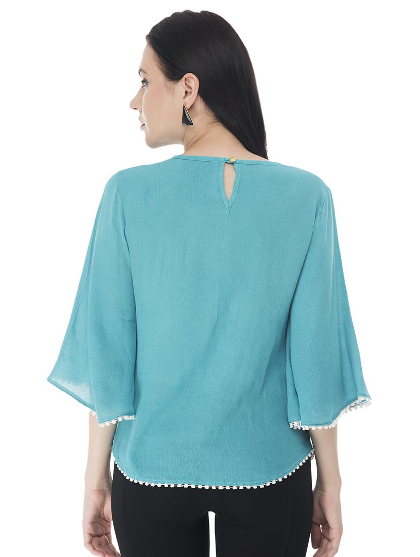 bell sleeved contrast lace detail top - 16695780 - Zoom Image - 3