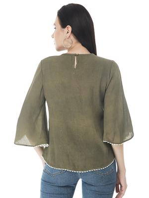 bell sleeved contrast lace detail top - 16695783 - Standard Image - 3