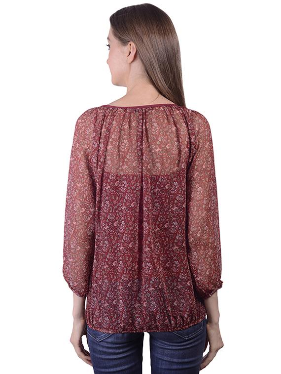 tie up neck floral blouson top - 16695813 - Zoom Image - 3