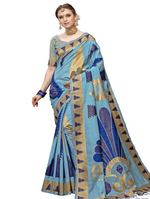 printed woven saree with blouse - 16696183 - Standard Image - 1