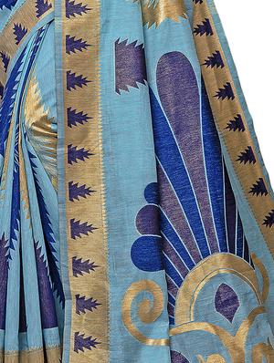 printed woven saree with blouse - 16696183 - Standard Image - 3