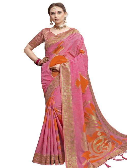 printed woven saree with blouse - 16696184 - Standard Image - 1