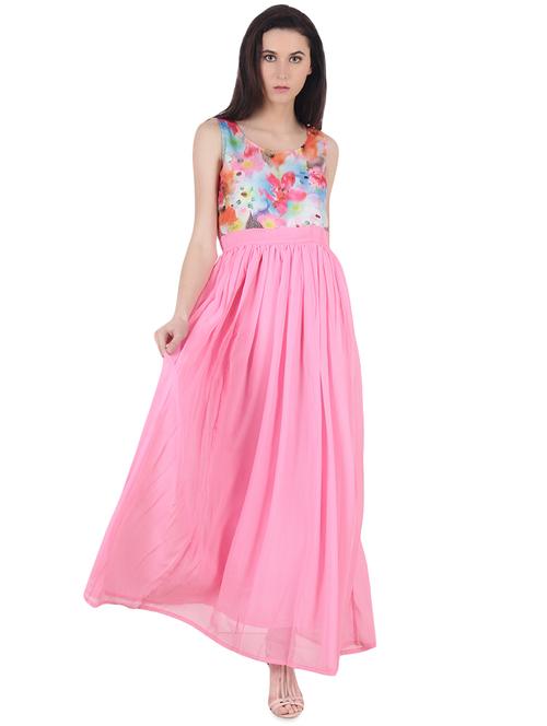 round neck gathered maxi dress - 16696867 - Standard Image - 1