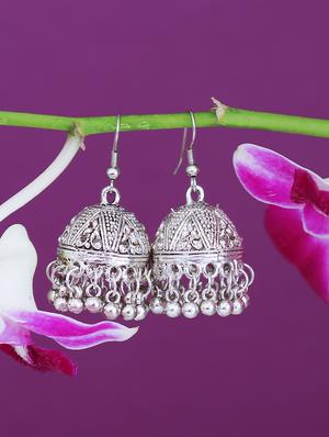 silver tone jhumka earring - 16697980 - Standard Image - 3