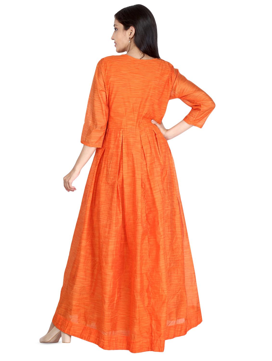 embroidered chanderi flared gown - 16699078 - Zoom Image - 3