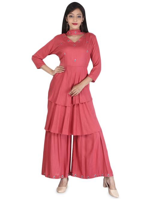 peach rayon kurta sharara set - 16699086 - Standard Image - 1