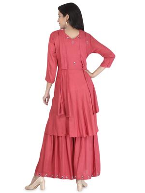 peach rayon kurta sharara set - 16699086 - Standard Image - 3