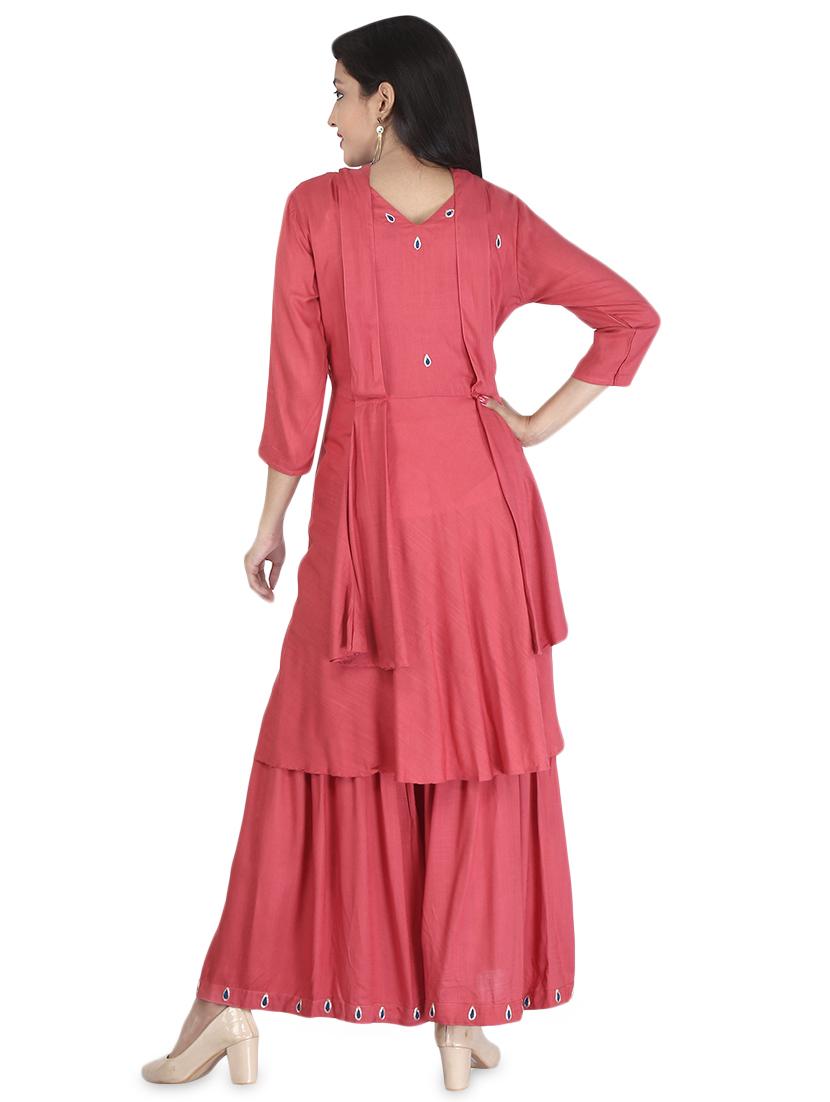 peach rayon kurta sharara set - 16699086 - Zoom Image - 3