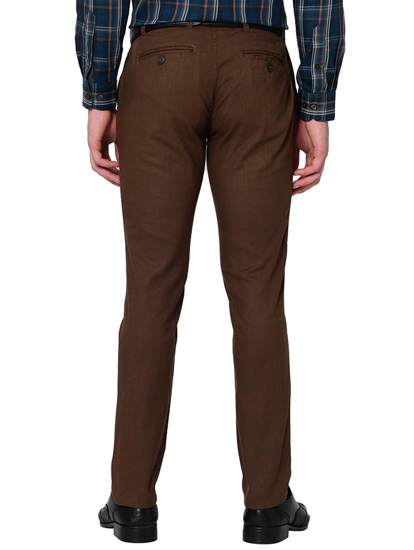 dark brown organic linen solid flat front casual trouser - 16699237 - Zoom Image - 3