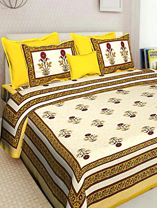 cotton printed king king size bed sheet with 2 pillow covers - 16699410 - Standard Image - 1