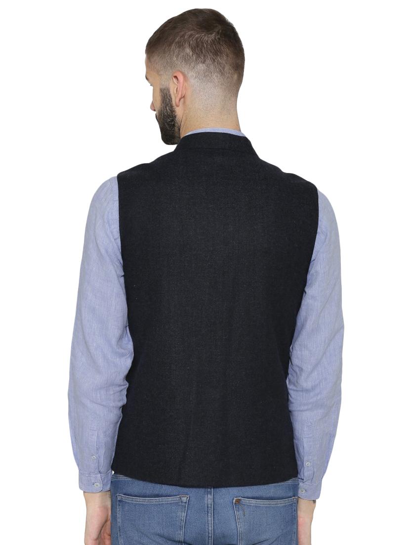 navy blue solid nehru jacket - 16699622 - Zoom Image - 3