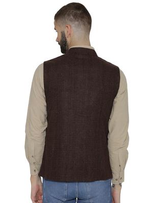 brown checkered nehru jacket - 16699623 - Standard Image - 3