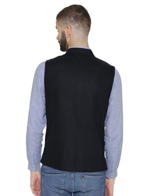 navy blue solid nehru jacket - 16699630 - Standard Image - 3