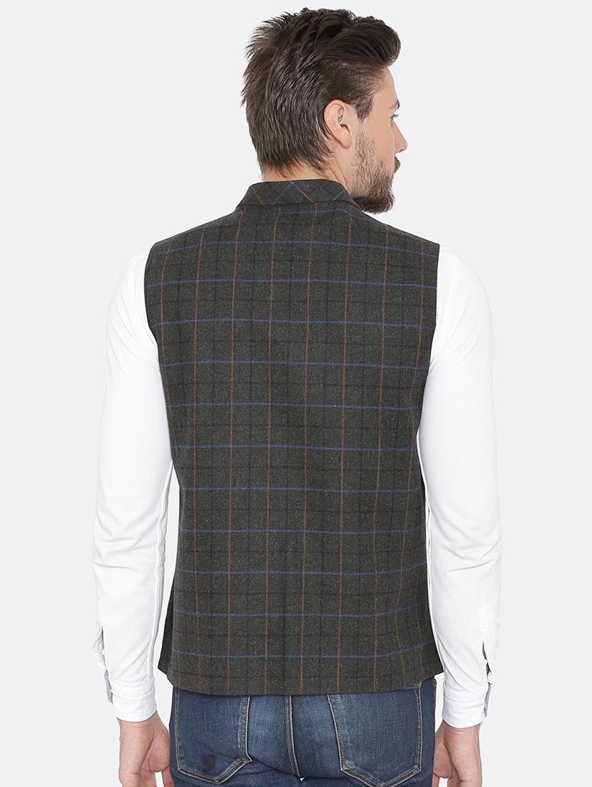 grey checkered nehru jacket - 16699633 - Zoom Image - 3
