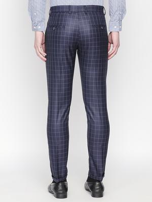 navy blue checkered flat front formal trouser - 16699726 - Standard Image - 3