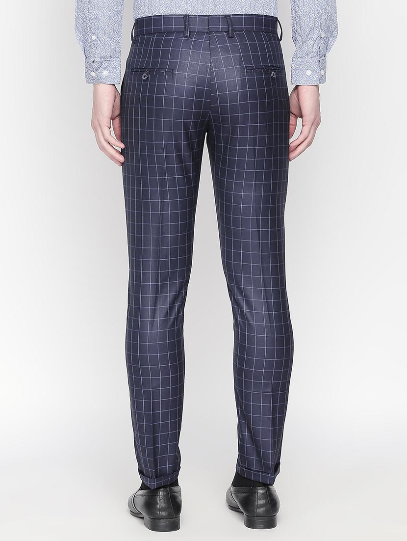 navy blue checkered flat front formal trouser - 16699726 - Zoom Image - 3