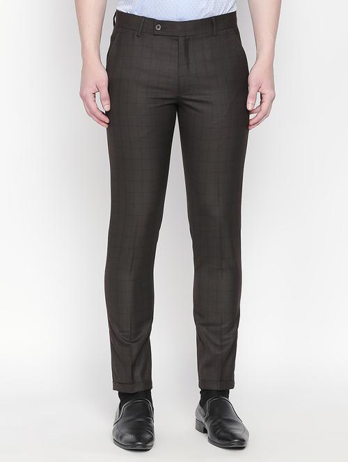 brown checkered flat front formal trouser - 16699727 - Standard Image - 1