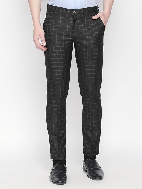 black checkered flat front formal trouser - 16699730 - Standard Image - 1