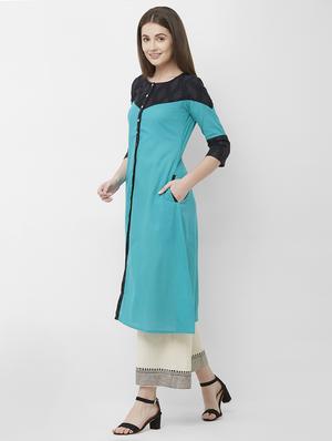 turquoise a-line kurta - 16699798 - Standard Image - 3