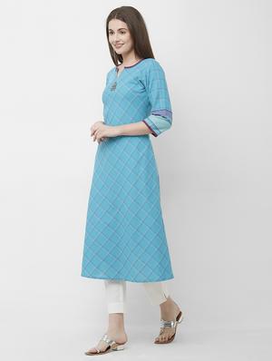 checkered a-line kurta - 16699801 - Standard Image - 3