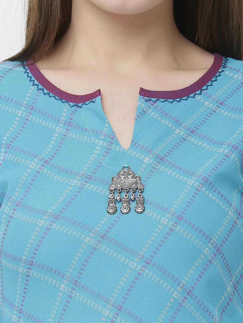 checkered a-line kurta - 16699801 - Zoom Image - 6