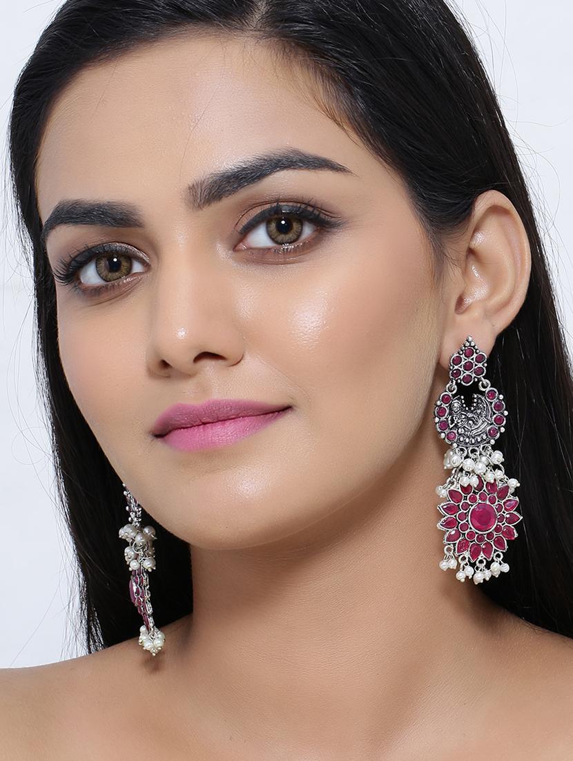 pink brass drop earring - 16700037 - Zoom Image - 3
