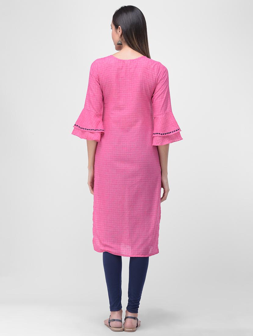 bell sleeves straight kurta - 16700178 - Zoom Image - 3
