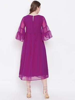 bell sleeved embroidered a-line dress - 16700248 - Standard Image - 3