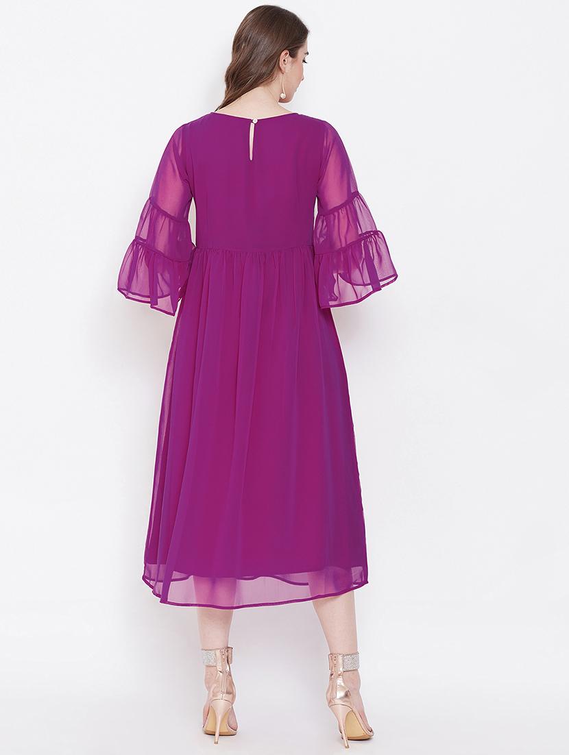 bell sleeved embroidered a-line dress - 16700248 - Zoom Image - 3