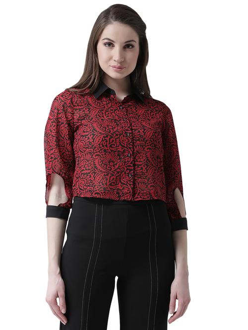 cut out sleeved printed shirt - 16700833 - Standard Image - 1