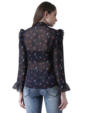 tie up neck frill detail shirt - 16700836 - Standard Image - 3