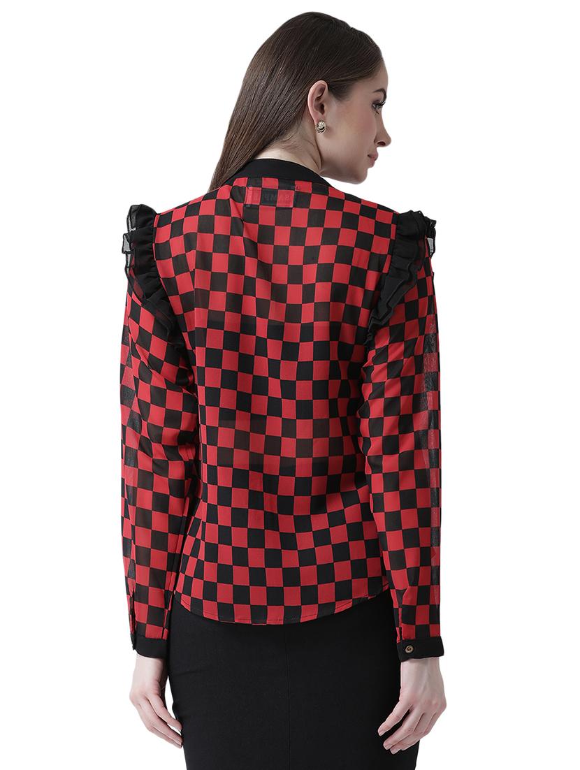 mandarin neck gingham checkered shirt - 16700837 - Zoom Image - 3