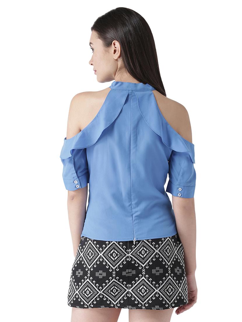 tie front cold shoulder top - 16701338 - Zoom Image - 3