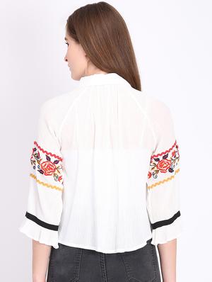 tie up neck embroidered detail top - 16701420 - Standard Image - 3