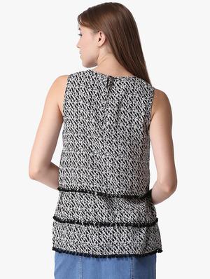 round neck printed layered top - 16701475 - Standard Image - 3
