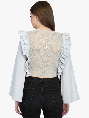 ruffle detail laced back top - 16701481 - Standard Image - 3