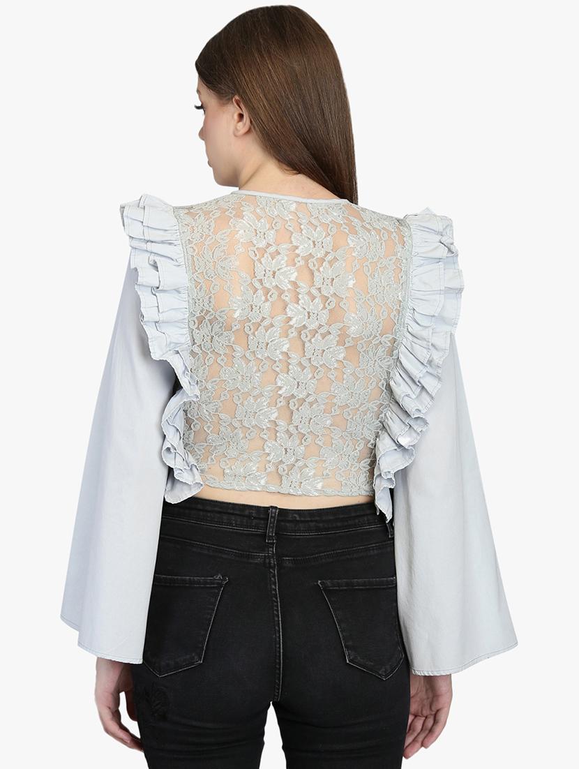 ruffle detail laced back top - 16701481 - Zoom Image - 3
