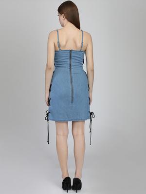 lace up side seam denim dress - 16701637 - Standard Image - 3