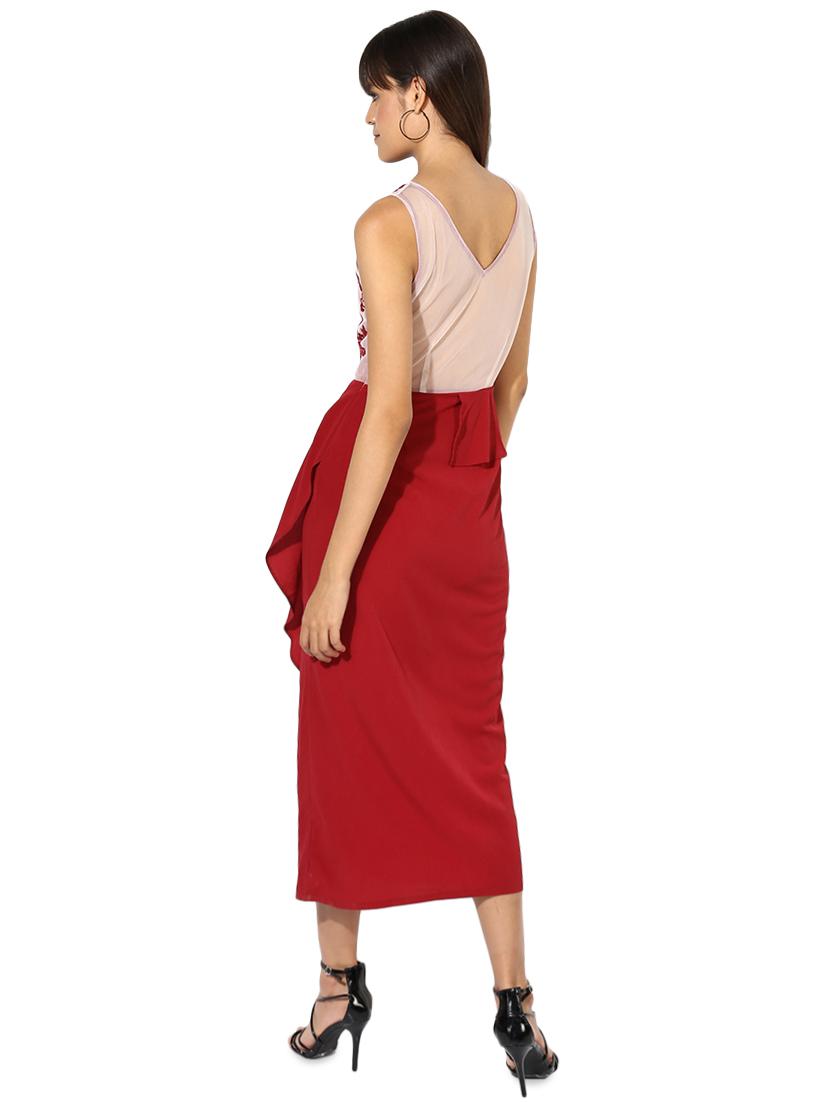 floral embroidered ruffled high slit dress - 16701727 - Zoom Image - 3