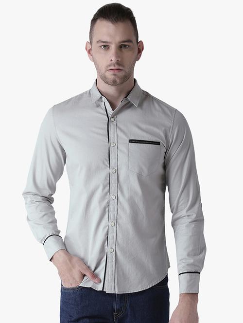 grey solid casual shirt - 16701957 - Standard Image - 1